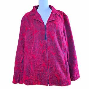 CJ Banks Full Zip Red Black Paisley Brocade Blazer Women's Sz 2X Jacket Jacquard